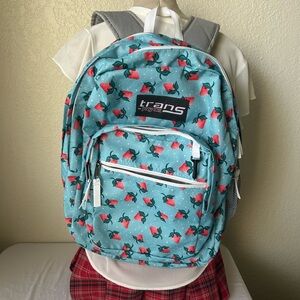 Trans by Jansport Teal / Turquoise Strawberry Print Backpack Multi-pocketed